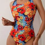 Bañador De Una Pieza Cuello Redondo Tirantes Anchos Floral