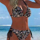 Bikini Floral Halter Para Atar Dos Piezas Bikini