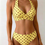 Bikini de Dos Piezas con Lunares y Escote con Nudo