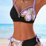 Bralette de Bikini con Encaje Impreso