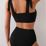 Bikini con Tirantes para Atar de Color Sólido Triángulo