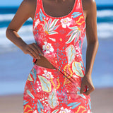 Tankini Sin Mangas Impreso Floral Falda