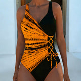 Maillot de Baño de Una Pieza Color-Block con Lunares