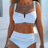 Bikini de Cintura Alta Rayado con Cuerda