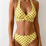 Bikini de Dos Piezas con Lunares y Escote con Nudo