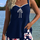 Tankini de Dos Piezas Acanalado Impreso Boxer