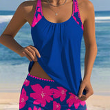 Tankini con escote en U sin mangas estampado boxer