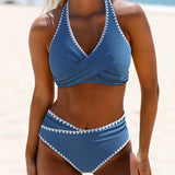 Bikini de vacaciones simple de espalda descubierta plisado