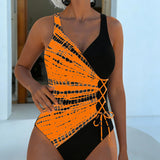 Maillot de Baño de Una Pieza Color-Block con Lunares