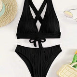 Bikini sexy en V profundo de color sólido