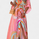 Joelle Vestido Maxi Arcoíris con Escote en V y Manga Murciélago