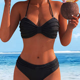 Bikini Unicolor con Cuello Atado