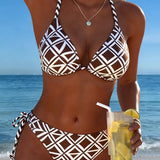Bikini Geométrico con Atado en la Cuello