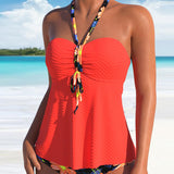 Maillot de baño tankini de espalda descubierta plisado con estampado floral