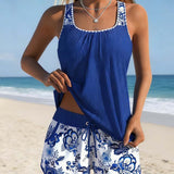 Tankini Impreso Chaleco y Short de Dos Piezas
