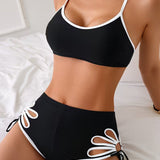 Bikini Sling de Color Contrastante Hueco Sexy
