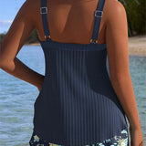 Tankini Rayado de Dos Piezas Corto de Playa