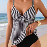 Tankini Rayado Vertical de Dos Piezas Triángulo