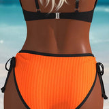 Bikini de Contraste de Color Push-Up con Cuerda de Ajuste