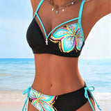 Bralette de Bikini con Encaje Impreso