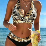 Bikini Halter Impreso Piel de Serpiente Moda