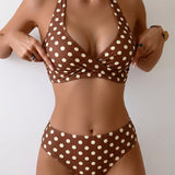 Bikini de Dos Piezas con Lunares y Escote con Nudo