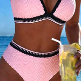 Bikini Bloque de Color Doble Tirante Texturizado