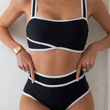Bikini de Dos Piezas a Rayas con Bloques de Color