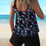 Maillot de Baño Sin Mangas con Estampado de Hojas Boxer