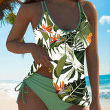 Tankini Impreso Hojas Dos Piezas