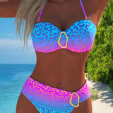 Bañador con Cuello Halter con Estampado de Leopardo y Degradado