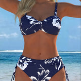 Bikini de Dos Piezas con Cuello Alto y Patrón Impreso