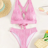 Bikini sexy en V profundo de color sólido