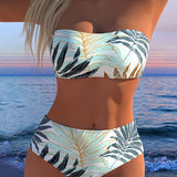 Bikini de estampado vegetal tropical sin tirantes