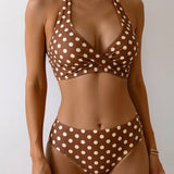 Bikini de Dos Piezas con Lunares y Escote con Nudo
