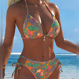 Bikini Halter con Escote Impreso