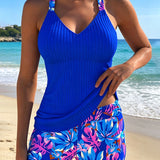 Tankini Côtelé Impreso Estilo Boxer
