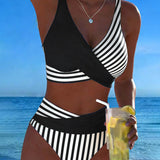 Bikini Cruzado Rayado Impreso