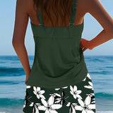 Maillot de Baño Sin Mangas Impreso Rayado Boxer