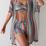 traje de baño de tres piezas bikini impreso vacaciones