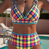 Bañador casual de cuadros bikini de dos piezas