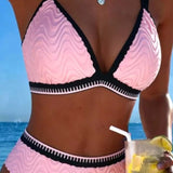 Bikini Bloque de Color Doble Tirante Texturizado