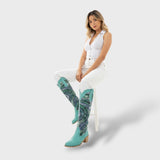Botas Mujer Bordadas Tacón Cuadrado Elegantes