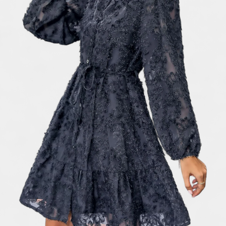 Soreia Vestido Camisero de Botones con Manga Larga Texturizada