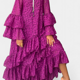 Eliselle Vestido Maxi Asimétrico con Volantes y Mangas Acampanadas