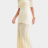 Alodia Vestido Maxi de Hombros con Capa de Malla