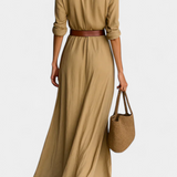Souline Vestido Maxi con Solapa y Manga Larga