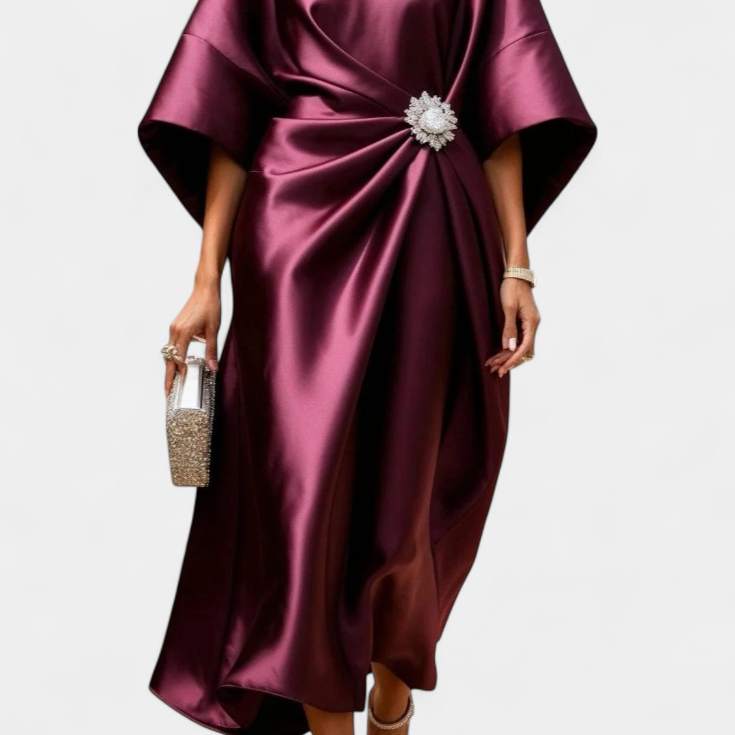 Ubelia Vestido Largo de Satén con Brillo Luxe