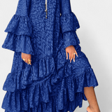 Eliselle Vestido Maxi Asimétrico con Volantes y Mangas Acampanadas
