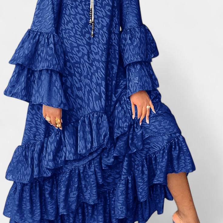 Eliselle Vestido Maxi Asimétrico con Volantes y Mangas Acampanadas